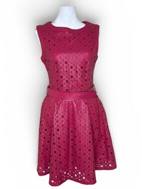DROMe Raspberry Pink Laser-Cut Fit & Flare Mini Dress